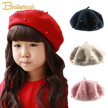 Load image into Gallery viewer, Fashion Wool Baby Hat with Pearls Candy Color Retro Baby Girl Cap Kids Beret Hats for Girls 2-6 Years 1PC
