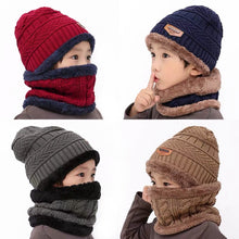 Load image into Gallery viewer, 2019 New Winter Children Knitted Hat Ring Scarf Sets Kids Warm Baby Plus Velvet Thick Soft Cap Boys Girls Fleece Lining Beanies