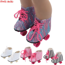 Load image into Gallery viewer, New Style Pink White Doll Handmade Skate Shoes Fit 43cm Born Baby Doll Boots 18 Inch Doll Shoes Children Best Birthday Gift