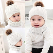 Load image into Gallery viewer, LONSANT 2Pcs Toddler Hat Baby Girls Boys Winter Warm Knitted Wool Hemming Hat Beanie Cap+Scarf Keep Warm Set 0-2 Year Kids Hat