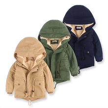 Load image into Gallery viewer, Children Winter Fleece Outdoor Jackets for Boys Hooded Warm Kids Boy Outerwear Windbreaker Autumn Casual Baby Boy Coats Clothing