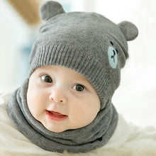 Load image into Gallery viewer, 2Pcs Baby Hat Scarf Set Bear Cat Warm Knitted Baby Winter Hat Cap Bonnet Kids Hat Boy Girl Caps Boys Girls Crochet Beanie Autumn
