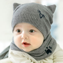 Load image into Gallery viewer, 2Pcs Baby Hat Scarf Set Bear Cat Warm Knitted Baby Winter Hat Cap Bonnet Kids Hat Boy Girl Caps Boys Girls Crochet Beanie Autumn