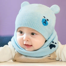 Load image into Gallery viewer, 2Pcs Baby Hat Scarf Set Bear Cat Warm Knitted Baby Winter Hat Cap Bonnet Kids Hat Boy Girl Caps Boys Girls Crochet Beanie Autumn