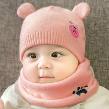 Load image into Gallery viewer, 2Pcs Baby Hat Scarf Set Bear Cat Warm Knitted Baby Winter Hat Cap Bonnet Kids Hat Boy Girl Caps Boys Girls Crochet Beanie Autumn