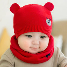 Load image into Gallery viewer, 2Pcs Baby Hat Scarf Set Bear Cat Warm Knitted Baby Winter Hat Cap Bonnet Kids Hat Boy Girl Caps Boys Girls Crochet Beanie Autumn