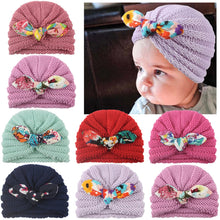 Load image into Gallery viewer, 1 Pcs New Cotton Girl Hat Autumn Winter Baby Boy Girl Hat Colorful Bow Elastic Cute Baby Turban Cap For 0-3 year
