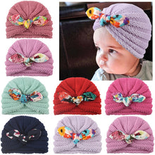 Load image into Gallery viewer, 1 Pcs New Cotton Girl Hat Autumn Winter Baby Boy Girl Hat Colorful Bow Elastic Cute Baby Turban Cap For 0-3 year