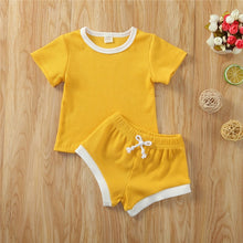 Load image into Gallery viewer, 2020 Toddler Baby Boys Girls Summer Clothing Newborn Kids Baby Girls Ribbed Knitted Short Sleeve T-shirts+Shorts Tracksuits Sets