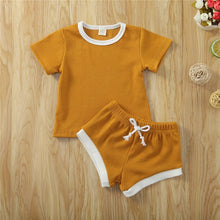 Load image into Gallery viewer, 2020 Toddler Baby Boys Girls Summer Clothing Newborn Kids Baby Girls Ribbed Knitted Short Sleeve T-shirts+Shorts Tracksuits Sets