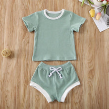 Load image into Gallery viewer, 2020 Toddler Baby Boys Girls Summer Clothing Newborn Kids Baby Girls Ribbed Knitted Short Sleeve T-shirts+Shorts Tracksuits Sets