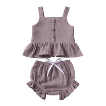 Load image into Gallery viewer, 1-5Years Kid Newborn Baby Girls Button Sleeveless Tank Tok + mini shorts Outfits 2pcs Clothing Set