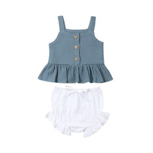 Load image into Gallery viewer, 1-5Years Kid Newborn Baby Girls Button Sleeveless Tank Tok + mini shorts Outfits 2pcs Clothing Set