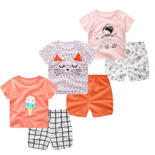 Load image into Gallery viewer, 3pcs/lot 2020 Baby Boys Girls Clothing Set Summer Short Sleeve Cartoon Cotton Infant Newborn Clothes Suit Outerwear T-shirts