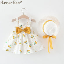 Load image into Gallery viewer, Humor Bear New Summer Baby Girl Clothes Strap Bow Vest + Floral Shorts + Fashion Hat 3Pcs Set Baby Clothing Suit Girls Clothes