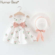 Load image into Gallery viewer, Humor Bear New Summer Baby Girl Clothes Strap Bow Vest + Floral Shorts + Fashion Hat 3Pcs Set Baby Clothing Suit Girls Clothes