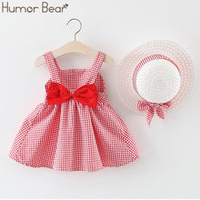 Load image into Gallery viewer, Humor Bear New Summer Baby Girl Clothes Strap Bow Vest + Floral Shorts + Fashion Hat 3Pcs Set Baby Clothing Suit Girls Clothes