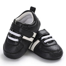 Load image into Gallery viewer, Baby Shoes Pu Leather Shoes Sports Sneakers Newborn Baby Boys Girls Stripe Pattern Shoes Infant Toddler Soft Anti-slip Shoes