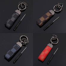 Load image into Gallery viewer, Luxury Genuine Leather Lanyard Keychain Men Women Square Pattern Gunmetal Buckle Car Key Ring Holder Jewelry Gift Chaveiro