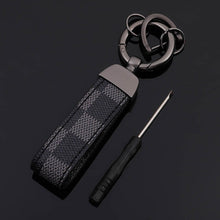 Load image into Gallery viewer, Luxury Genuine Leather Lanyard Keychain Men Women Square Pattern Gunmetal Buckle Car Key Ring Holder Jewelry Gift Chaveiro