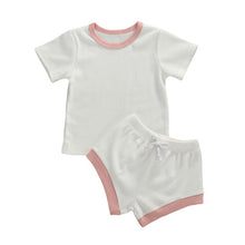 Load image into Gallery viewer, 2020 Toddler Baby Boys Girls Summer Clothing Newborn Kids Baby Girls Ribbed Knitted Short Sleeve T-shirts+Shorts Tracksuits Sets
