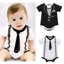 Load image into Gallery viewer, Newborn Baby Clothing Summer Gentleman Rompers 0-12M Infnat Boys Cotton Jumpsuit Male Bebe Body Clothes Tie Print Short Sleeve