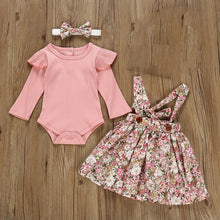 Load image into Gallery viewer, Autumn Infant Baby Girls Clothes Sets 3Pcs Pink Romper Long Sleeve Tops Flower Dress Headband Newborn Clothing 0 3-24 Months Set