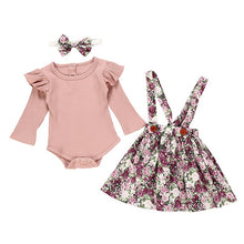 Load image into Gallery viewer, Autumn Infant Baby Girls Clothes Sets 3Pcs Pink Romper Long Sleeve Tops Flower Dress Headband Newborn Clothing 0 3-24 Months Set