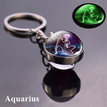Load image into Gallery viewer, 12 Constellation Luminous Keychain Glass Ball Pendant Zodiac Keychain Glow In The Dark Key Chain Holder Men Women Birthday Gift