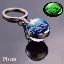Load image into Gallery viewer, 12 Constellation Luminous Keychain Glass Ball Pendant Zodiac Keychain Glow In The Dark Key Chain Holder Men Women Birthday Gift