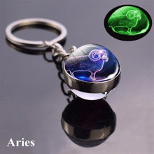 Load image into Gallery viewer, 12 Constellation Luminous Keychain Glass Ball Pendant Zodiac Keychain Glow In The Dark Key Chain Holder Men Women Birthday Gift