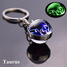 Load image into Gallery viewer, 12 Constellation Luminous Keychain Glass Ball Pendant Zodiac Keychain Glow In The Dark Key Chain Holder Men Women Birthday Gift