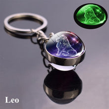 Load image into Gallery viewer, 12 Constellation Luminous Keychain Glass Ball Pendant Zodiac Keychain Glow In The Dark Key Chain Holder Men Women Birthday Gift