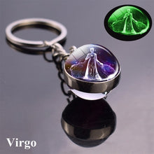 Load image into Gallery viewer, 12 Constellation Luminous Keychain Glass Ball Pendant Zodiac Keychain Glow In The Dark Key Chain Holder Men Women Birthday Gift
