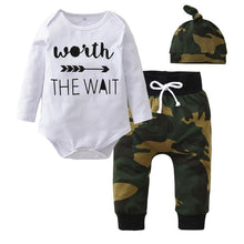 Load image into Gallery viewer, 3 Pcs Newborn Baby Boys Clothes Set Cloud Print Cotton Long Sleeve T-Shirt+Casual Solid Color Pant+Hat Infant Clothing Outfits