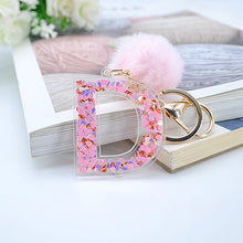 Load image into Gallery viewer, 1PC Women Keychains 26 Glitter Hollowed-out Words Handbag English Letter Keyring with Puffer Ball Charms