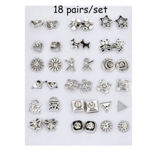 Load image into Gallery viewer, 100 Pairs Women Acrylic Crystal Small Stud Earrings Sets Girl Child Heart Star Animal Moon Crown Earring Jewelry