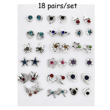 Load image into Gallery viewer, 100 Pairs Women Acrylic Crystal Small Stud Earrings Sets Girl Child Heart Star Animal Moon Crown Earring Jewelry
