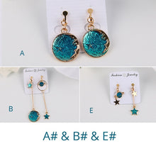Load image into Gallery viewer, Korea Style Asymmetrical Fresh Enamel blue Star Moon Planet Circle Clip on Earrings Non Pierced For Girl Women Party Gift