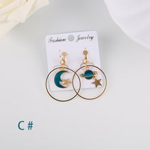 Load image into Gallery viewer, Korea Style Asymmetrical Fresh Enamel blue Star Moon Planet Circle Clip on Earrings Non Pierced For Girl Women Party Gift