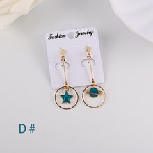 Load image into Gallery viewer, Korea Style Asymmetrical Fresh Enamel blue Star Moon Planet Circle Clip on Earrings Non Pierced For Girl Women Party Gift