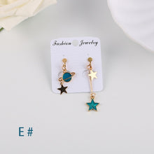 Load image into Gallery viewer, Korea Style Asymmetrical Fresh Enamel blue Star Moon Planet Circle Clip on Earrings Non Pierced For Girl Women Party Gift