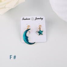 Load image into Gallery viewer, Korea Style Asymmetrical Fresh Enamel blue Star Moon Planet Circle Clip on Earrings Non Pierced For Girl Women Party Gift