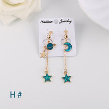 Load image into Gallery viewer, Korea Style Asymmetrical Fresh Enamel blue Star Moon Planet Circle Clip on Earrings Non Pierced For Girl Women Party Gift