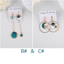 Load image into Gallery viewer, Korea Style Asymmetrical Fresh Enamel blue Star Moon Planet Circle Clip on Earrings Non Pierced For Girl Women Party Gift