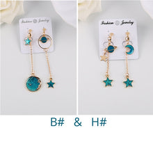 Load image into Gallery viewer, Korea Style Asymmetrical Fresh Enamel blue Star Moon Planet Circle Clip on Earrings Non Pierced For Girl Women Party Gift