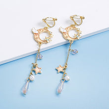 Load image into Gallery viewer, Korea Style Asymmetrical Fresh Enamel blue Star Moon Planet Circle Clip on Earrings Non Pierced For Girl Women Party Gift