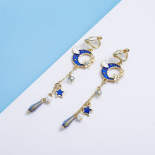 Load image into Gallery viewer, Korea Style Asymmetrical Fresh Enamel blue Star Moon Planet Circle Clip on Earrings Non Pierced For Girl Women Party Gift