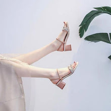 Load image into Gallery viewer, 2020 Med Peep Black pearl Heels Open Toe Beige Heeled Sandals Female Shoe Slip-on Loafers Summer Women's Shoes Lady