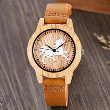 Load image into Gallery viewer, Creative Wood Watch Men Women Couple Quartz Imitate Bamboo Wooden Watch Minimalist Watches Brown Genuine Leather Wrist Clock